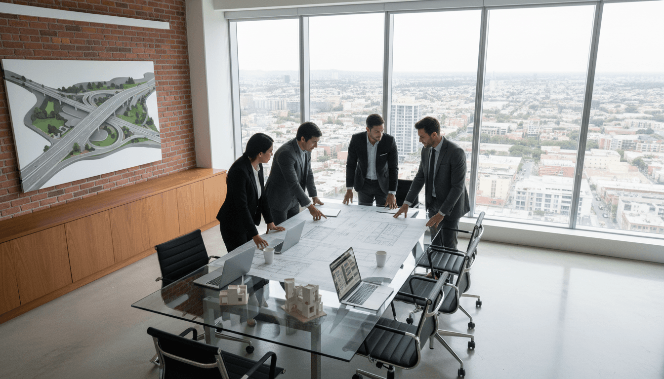 فريق هندسي يناقش خطط المشروع